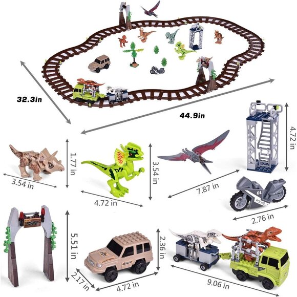 Train Building Set W/Dinosaur Building Blocks Tracks Bricks 385 Pcs Toy Party Fa - Picture 6 of 7